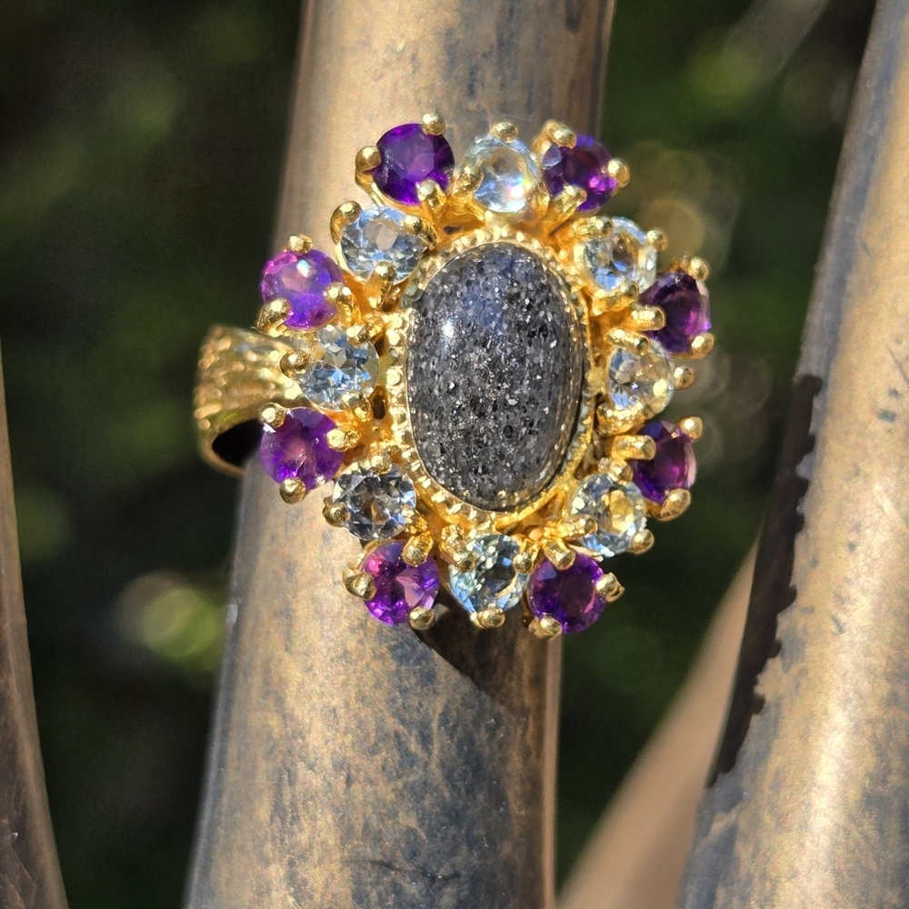 HOST PICK 🎉Sunstone 8k Topaz & Amethyst Natural Gemstone Sterling & Gold Sz7.5 - Picture 5 of 10